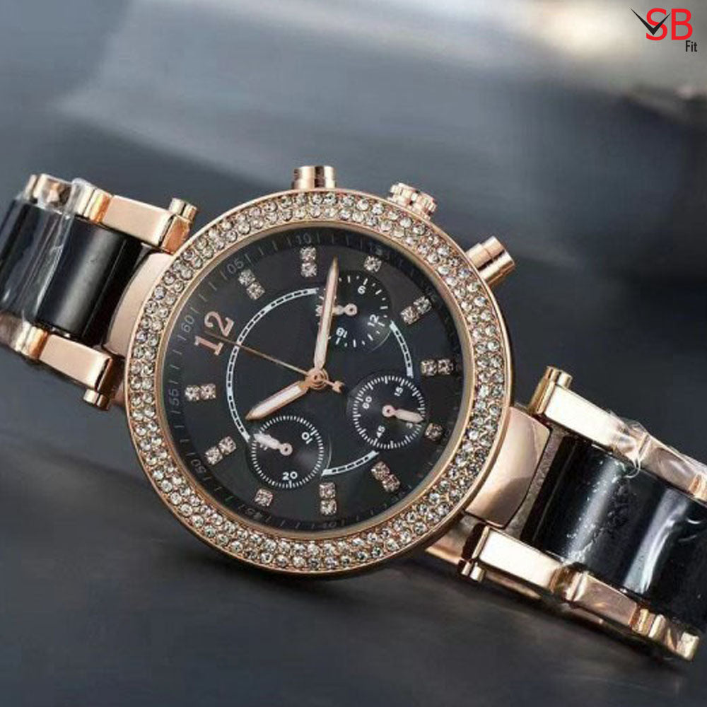 Stylish Rose Gold Double Stones Stainless Steel Watch For Women SB FIT™