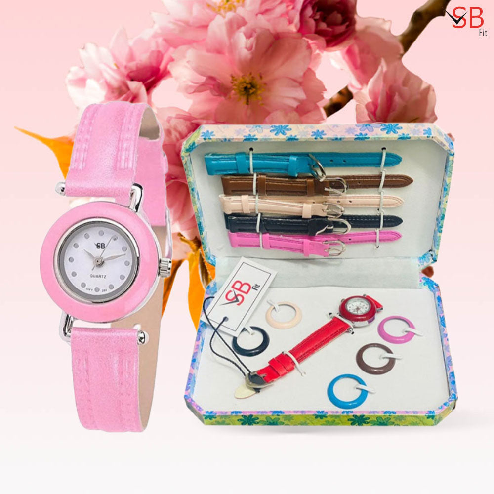 Interchangeable 6 Straps & 21 Straps Set Watch For Girls With Various Different Styles SB FIT® My Store