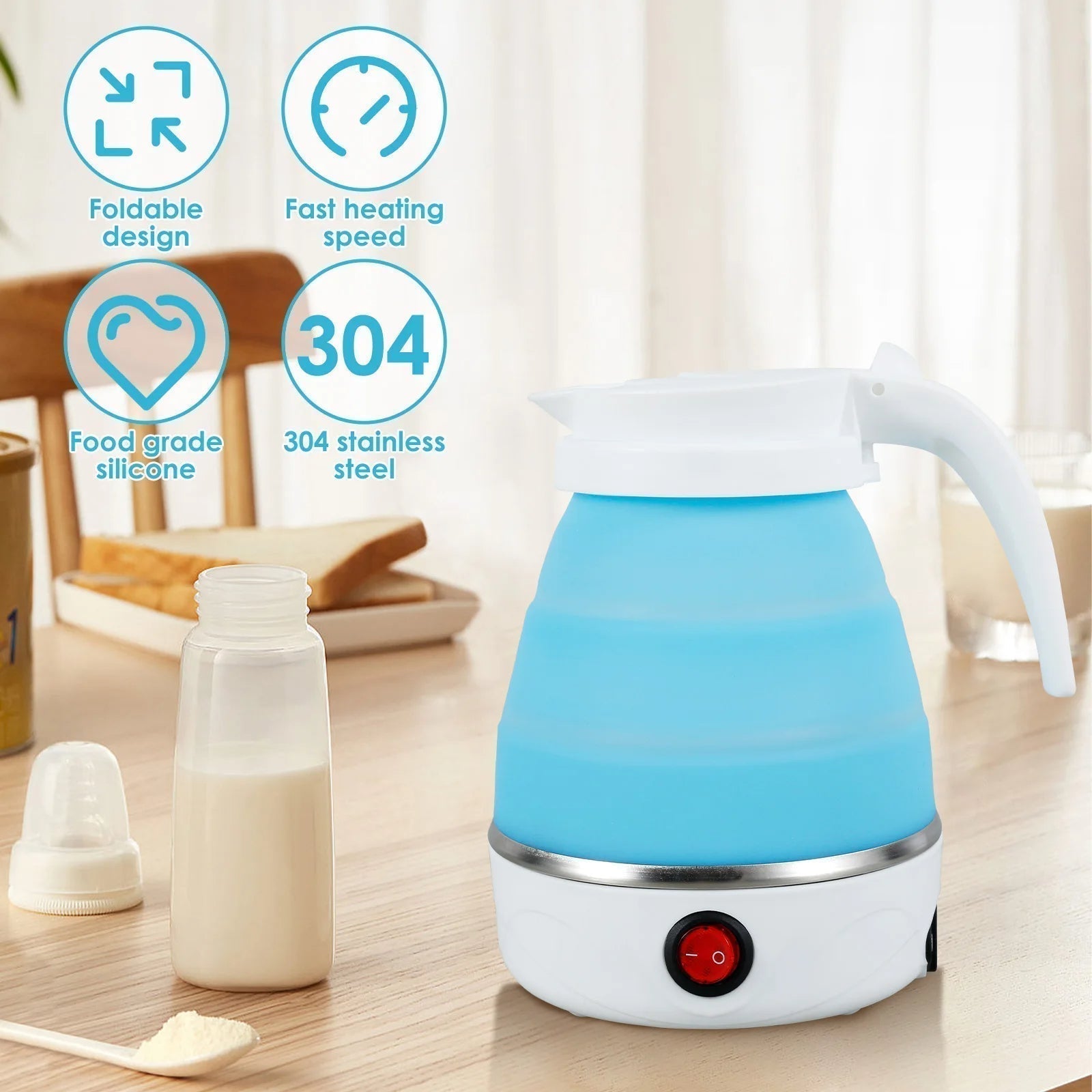 Mini Folding  Electric Kettle Portable Leakproof Silicone 600ml 600W Fashion Mart