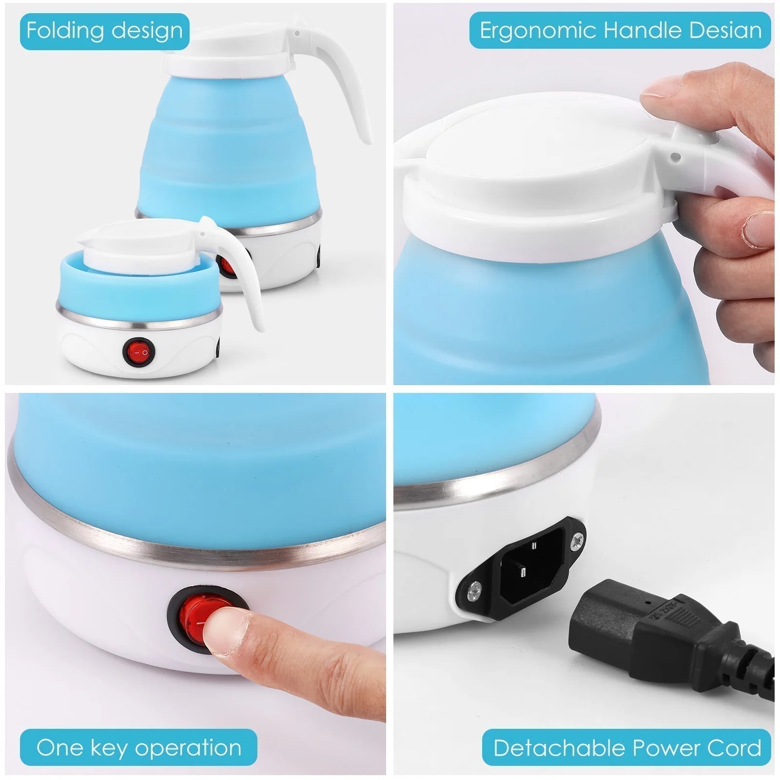 Mini Folding  Electric Kettle Portable Leakproof Silicone 600ml 600W Fashion Mart