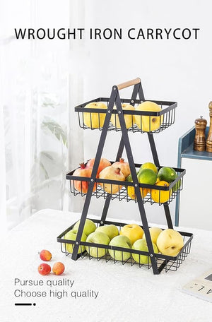 wooden handle counter top 3-tier fruit and vegetable stand by Metallics Home Metallics-Home